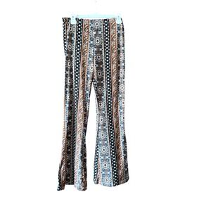 Women’s Wide Leg Printed Palazzo Pants - Brown Multi